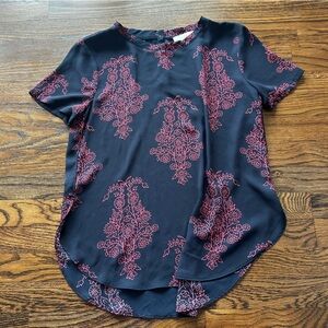LOFT Navy and Pink Floral short sleeve blouse